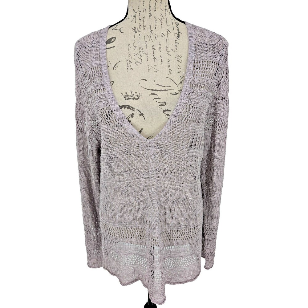 COLDWATER CREEK Sweater Large Soft Lavender Linen Cotton Blend Open Weave Nice